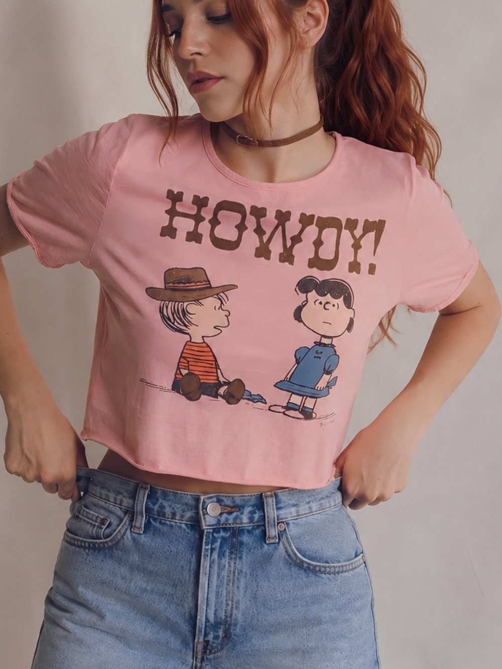 PEOPLE OF LEISURE | 'Howdy!' Peanuts Crop Tee | size XL